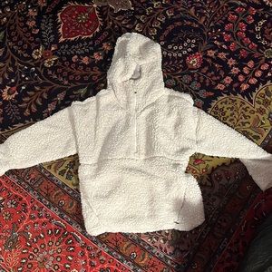 Prana white fuzzy hooded quarterzip